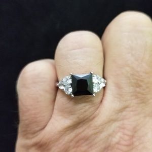 Square Cut Deep Green CZ Ring